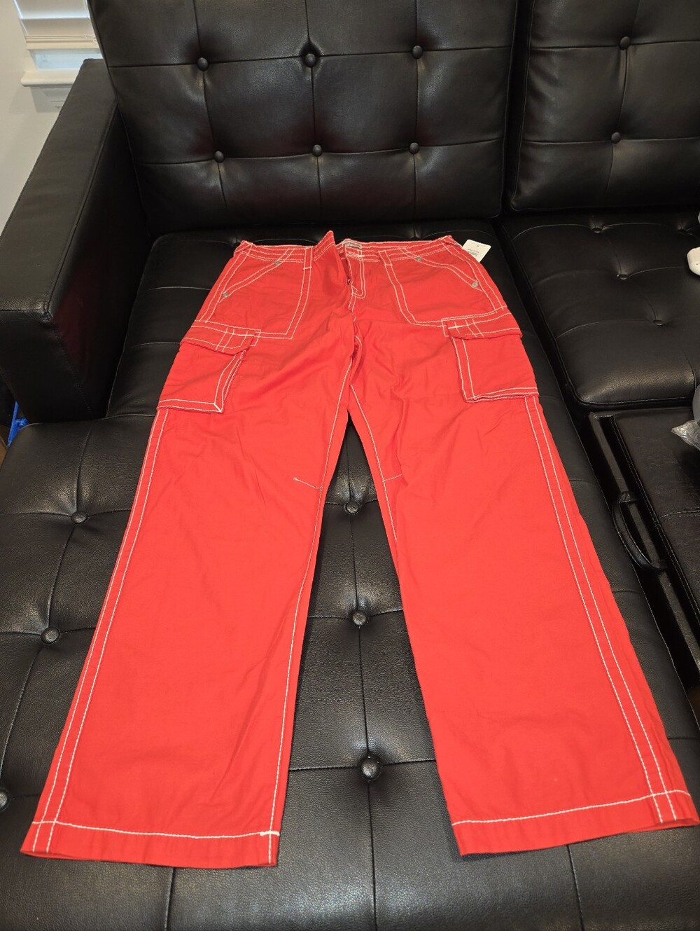 True Religion Red Cargo Pants with Contrast Stitching - Picture 2 of 10